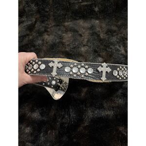 BHW Western Rhinestone & Studded Leather Belt Bling Rodeo Snap Buckle Size XL